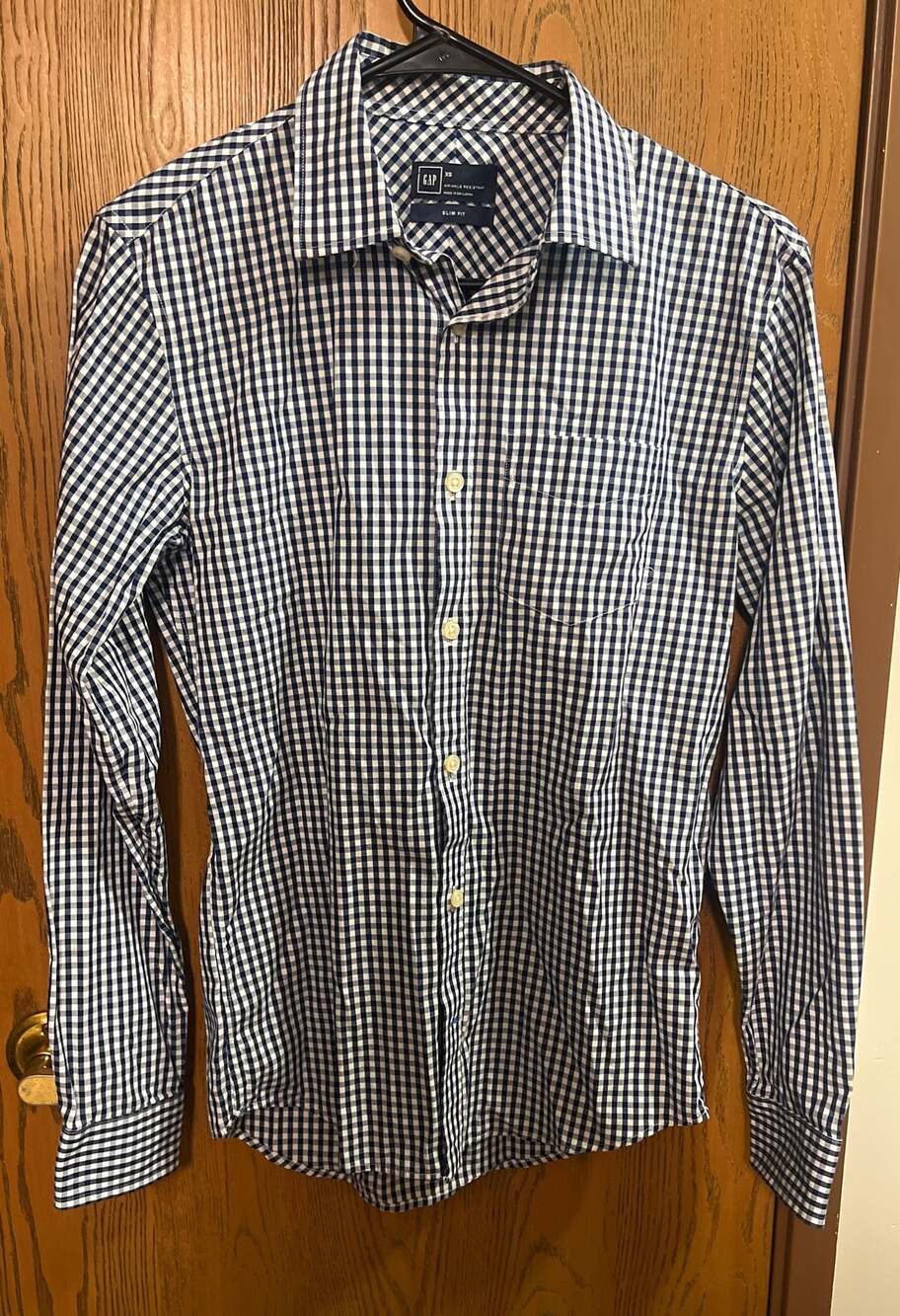 Gap Men's Blue White Gingham Slim Fit Long Sleeve Button-Up Shirt XS